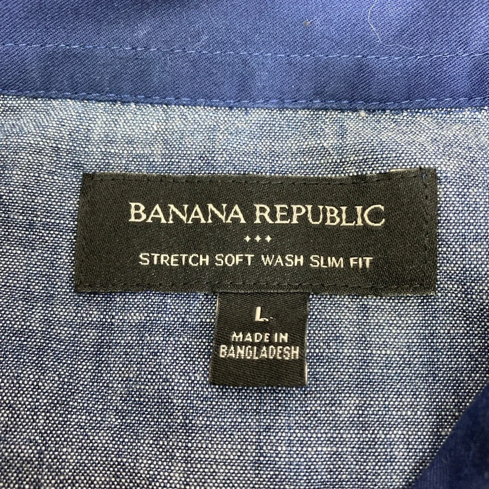 Banana Republic Mens Blue Stretch Soft Wash Slim Fit Button Dn Cotton Shirt Sz L
